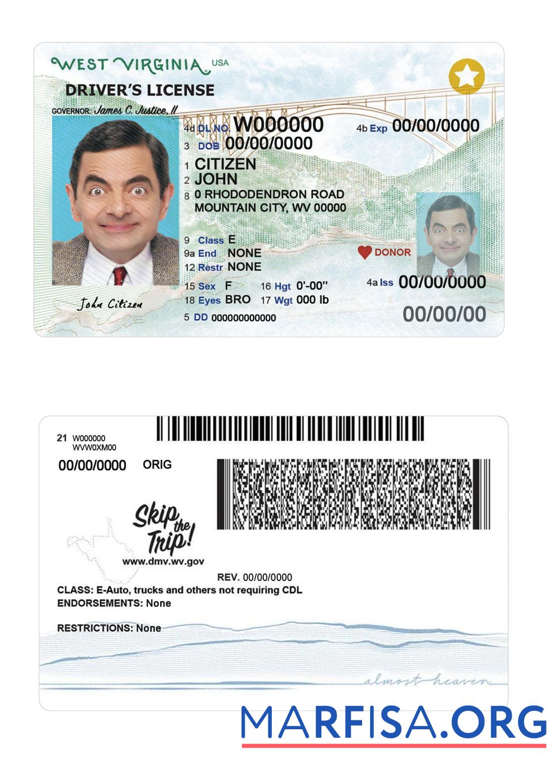 Realistic USA West Virginia driving 2023 present license download for verification